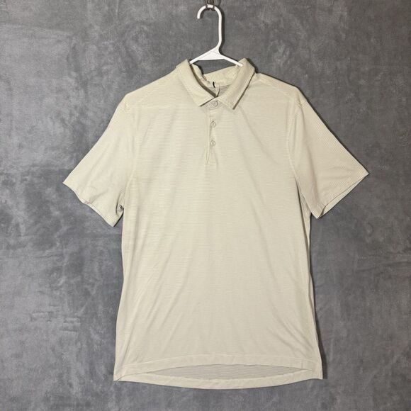 Lululemon Metal Vent Tech Polo Golf Shirt Men Medium ? Beige Short Sleeve Preppy - Picture 1 of 6